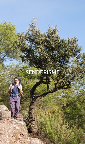 un pare amb el seu nadó fent senderisme al vallès occidental